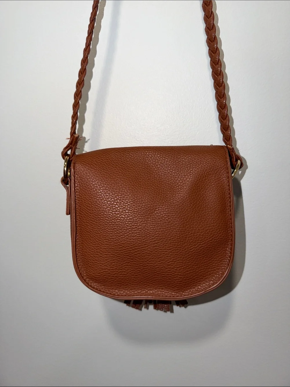 Justice Brown Faux Leather Braided Tasseled Western Cowgirl Crossbody Bag